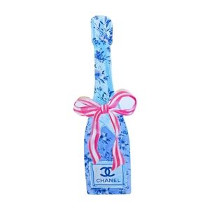 Luxury Fashion Inspired Decor Blue Floral Bottle with Pink Ribbon